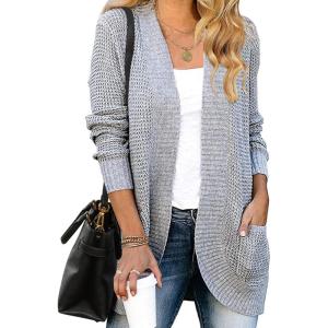imageZESICA Womens Fall Winter Long Sleeve Open Front Casual Lightweight Soft Knit Cardigan Sweater OuterwearGrey