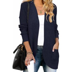 imageZESICA Womens Fall Winter Long Sleeve Open Front Casual Lightweight Soft Knit Cardigan Sweater OuterwearNavy