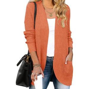 imageZESICA Womens Fall Winter Long Sleeve Open Front Casual Lightweight Soft Knit Cardigan Sweater OuterwearOrange