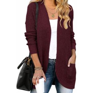 imageZESICA Womens Fall Winter Long Sleeve Open Front Casual Lightweight Soft Knit Cardigan Sweater OuterwearWine