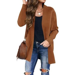 imageZESICA Womens Fall Winter Long Sleeves Open Front Leopard Print Knitted Sweater Cardigan Coat OutwearCaramel