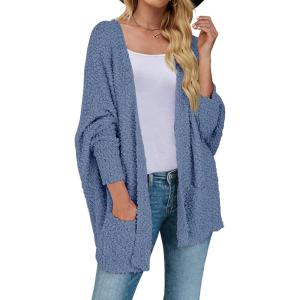 imageZESICA Womens Fall Winter Popcorn Long Sleeve Open Front Chunky Knit Oversized Cardigan Sweater CoatDusty Blue