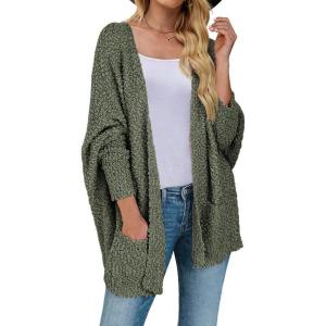 imageZESICA Womens Fall Winter Popcorn Long Sleeve Open Front Chunky Knit Oversized Cardigan Sweater CoatOlive