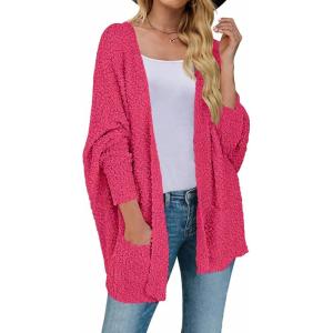imageZESICA Womens Fall Winter Popcorn Long Sleeve Open Front Chunky Knit Oversized Cardigan Sweater CoatRose