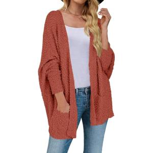 imageZESICA Womens Fall Winter Popcorn Long Sleeve Open Front Chunky Knit Oversized Cardigan Sweater CoatTea Rose