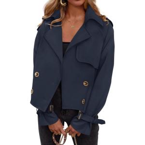 imageZESICA Womens Long Sleeve Crop Trench Coat Lapel Double Breasted Loose Casual Jacket with PocketsDarkblue