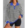 imageZESICA Sweatshirts for Womens Long Sleeve Lapel V Neck Striped Oversized TopsBlack