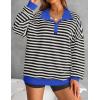 imageZESICA Sweatshirts for Womens Long Sleeve Lapel V Neck Striped Oversized TopsBlack