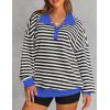 imageZESICA Sweatshirts for Womens Long Sleeve Lapel V Neck Striped Oversized TopsBlack