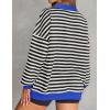 imageZESICA Sweatshirts for Womens Long Sleeve Lapel V Neck Striped Oversized TopsBlack