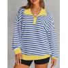 imageZESICA Sweatshirts for Womens Long Sleeve Lapel V Neck Striped Oversized TopsBlue