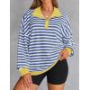 imageZESICA Sweatshirts for Womens Long Sleeve Lapel V Neck Striped Oversized TopsBlue