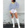 imageZESICA Sweatshirts for Womens Long Sleeve Lapel V Neck Striped Oversized TopsBlue