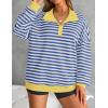 imageZESICA Sweatshirts for Womens Long Sleeve Lapel V Neck Striped Oversized TopsBlue