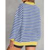 imageZESICA Sweatshirts for Womens Long Sleeve Lapel V Neck Striped Oversized TopsBlue