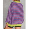 imageZESICA Sweatshirts for Womens Long Sleeve Lapel V Neck Striped Oversized TopsBlue Pink