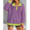 imageZESICA Sweatshirts for Womens Long Sleeve Lapel V Neck Striped Oversized TopsBlue Pink