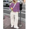 imageZESICA Sweatshirts for Womens Long Sleeve Lapel V Neck Striped Oversized TopsBlue Pink