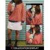imageZESICA Sweatshirts for Womens Long Sleeve Lapel V Neck Striped Oversized TopsCoral