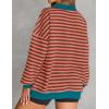 imageZESICA Sweatshirts for Womens Long Sleeve Lapel V Neck Striped Oversized TopsCoral
