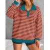 imageZESICA Sweatshirts for Womens Long Sleeve Lapel V Neck Striped Oversized TopsCoral