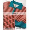 imageZESICA Sweatshirts for Womens Long Sleeve Lapel V Neck Striped Oversized TopsCoral