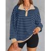 imageZESICA Sweatshirts for Womens Long Sleeve Lapel V Neck Striped Oversized TopsDark Blue