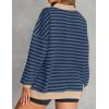 imageZESICA Sweatshirts for Womens Long Sleeve Lapel V Neck Striped Oversized TopsDark Blue