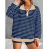 imageZESICA Sweatshirts for Womens Long Sleeve Lapel V Neck Striped Oversized TopsDark Blue