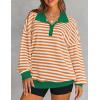 imageZESICA Sweatshirts for Womens Long Sleeve Lapel V Neck Striped Oversized TopsOrange