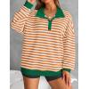imageZESICA Sweatshirts for Womens Long Sleeve Lapel V Neck Striped Oversized TopsOrange
