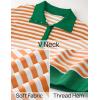 imageZESICA Sweatshirts for Womens Long Sleeve Lapel V Neck Striped Oversized TopsOrange