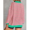 imageZESICA Sweatshirts for Womens Long Sleeve Lapel V Neck Striped Oversized TopsPink