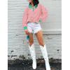 imageZESICA Sweatshirts for Womens Long Sleeve Lapel V Neck Striped Oversized TopsPink
