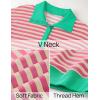 imageZESICA Sweatshirts for Womens Long Sleeve Lapel V Neck Striped Oversized TopsPink