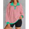 imageZESICA Sweatshirts for Womens Long Sleeve Lapel V Neck Striped Oversized TopsPink