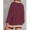 imageZESICA Sweatshirts for Womens Long Sleeve Lapel V Neck Striped Oversized TopsRed