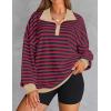 imageZESICA Sweatshirts for Womens Long Sleeve Lapel V Neck Striped Oversized TopsRed