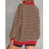 imageZESICA Sweatshirts for Womens Long Sleeve Lapel V Neck Striped Oversized TopsRed Brown