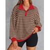 imageZESICA Sweatshirts for Womens Long Sleeve Lapel V Neck Striped Oversized TopsRed Brown