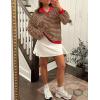 imageZESICA Sweatshirts for Womens Long Sleeve Lapel V Neck Striped Oversized TopsRed Brown