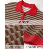 imageZESICA Sweatshirts for Womens Long Sleeve Lapel V Neck Striped Oversized TopsRed Brown