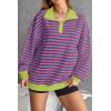 imageZESICA Sweatshirts for Womens Long Sleeve Lapel V Neck Striped Oversized TopsRose