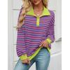 imageZESICA Sweatshirts for Womens Long Sleeve Lapel V Neck Striped Oversized TopsRose