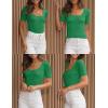 imageZESICA Womens 2025 Short Sleeve Square Neck T Shirts Slim Fitted Summer Ribbed Knit Basic Casual Tee TopsGreen