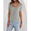 imageZESICA Womens 2025 Short Sleeve Square Neck T Shirts Slim Fitted Summer Ribbed Knit Basic Casual Tee TopsGrey