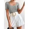 imageZESICA Womens 2025 Short Sleeve Square Neck T Shirts Slim Fitted Summer Ribbed Knit Basic Casual Tee TopsGrey