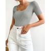 imageZESICA Womens 2025 Short Sleeve Square Neck T Shirts Slim Fitted Summer Ribbed Knit Basic Casual Tee TopsGrey