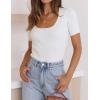 imageZESICA Womens 2025 Short Sleeve Square Neck T Shirts Slim Fitted Summer Ribbed Knit Basic Casual Tee TopsWhite