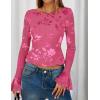 imageZESICA Womens Bell Long Sleeve Tops 2025 Fall Boat Neck Mesh Floral Fitted Shirts Trendy Y2K Going Out OutfitsRose